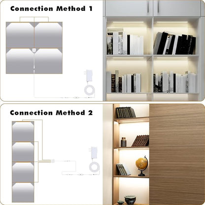 JUSJUBR Natural White 4 Pack Dimmable Shelf Lighting with Memory Function, 12 inch 4000K Bookshelf Lighting, LED Lights for Display Case/Pantry/Closet/Safe