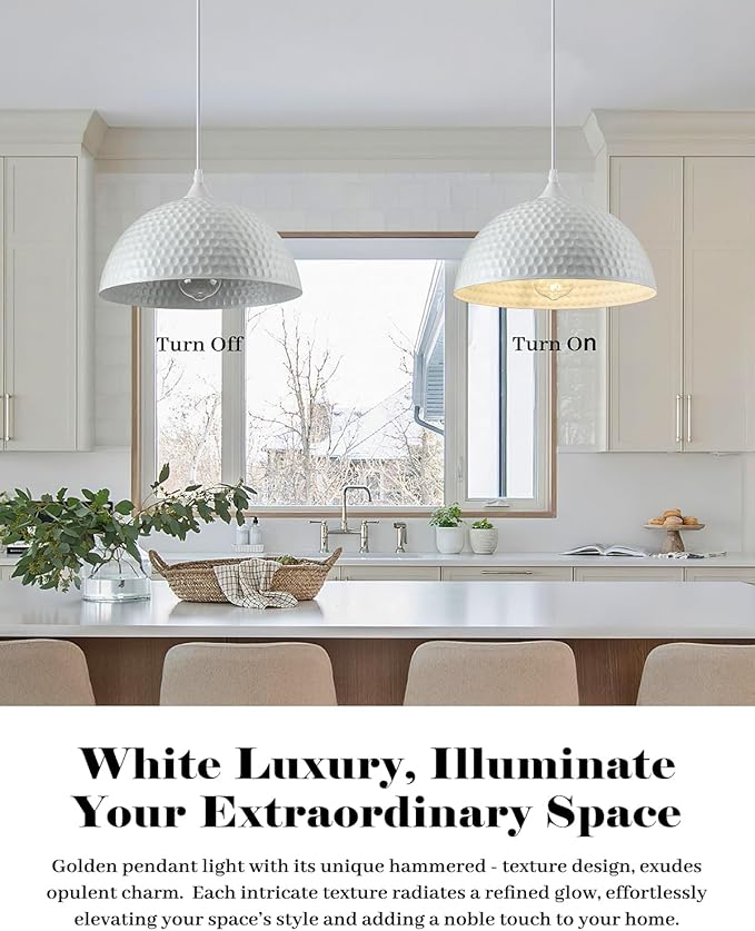White Pendant Lights Kitchen Island 3 Pack, 12 Inch Hammered Dome Pendant Light, Farmhouse Kitchen Pendant Lights, Industrial Hammered Pendant Light for Kitchen, Dining Room, Barn