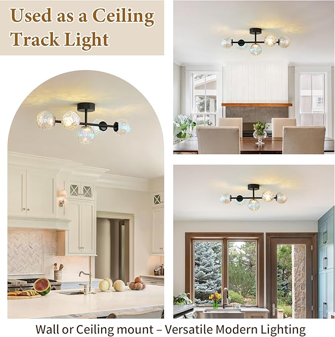 Black LED Bathroom Vanity Light: 5-Light Stained Hammered Glass Colorful Globe Vanity Light Fixtures - Unique Mid Century Modern Dimmable Wall Lights For Bedroom Bath Room Makeup Living Room Fireplace