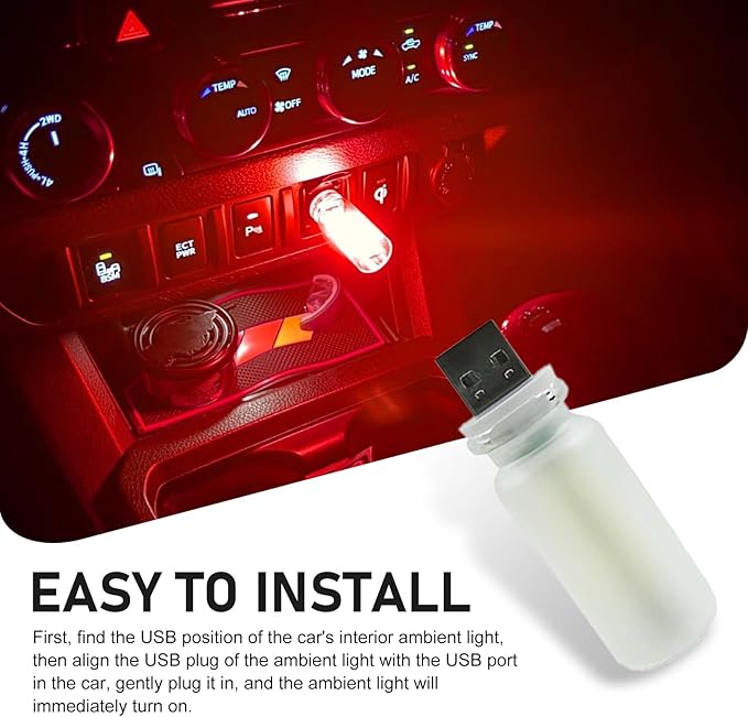 Car USB Atmosphere Lamp, 5V Touch Control Frosted Retro Bottle Interior Ambient Lights, Portable Plug-in LED Bulb Night Lights, Universal Decoration Lamps for Cars, Bedrooms (Red)