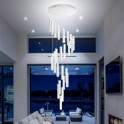 Large Staircase Chandelier 130inch Long Spiral Crystal Chandelier for High Ceiling Foyer Entrance 25-Lights Silver LED Dimmable 3000-6000K