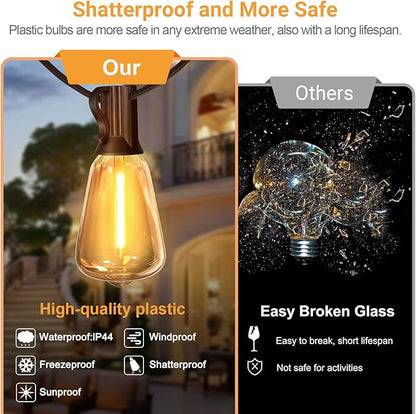 LAMPHOME Outdoor String Lights Waterproof, 26FT Connectable Patio Lights with 12+1 Shatterproof ST38 LED Edison Bulbs, Hanging Lights for Backyard Garden Porch Deck Christmas Party Cafe Decor