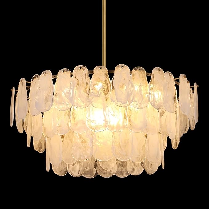 Modern Large Crystal Glass Chandelier, 31.4" Gold Luxury Hanging Pendant Light Fixture,12-Light Round Cloud Ceiling Chandeliers Lighting for Dining Room Living Room Bedroom Foyer Stairway, E12