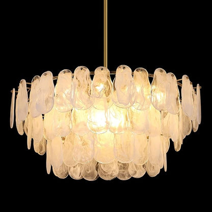 Modern Large Crystal Glass Chandelier, 31.4" Gold Luxury Hanging Pendant Light Fixture,12-Light Round Cloud Ceiling Chandeliers Lighting for Dining Room Living Room Bedroom Foyer Stairway, E12