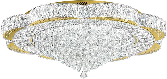 Modern Crystal Chandelier for Living Room 40in Gold Crystal Raindrop Ceiling Light for Room Bedroom LED Dimmable 3000-6000K