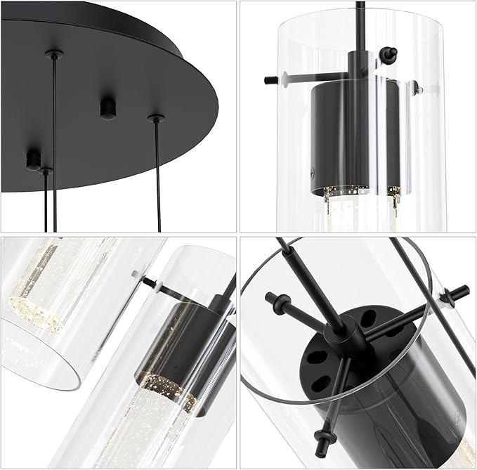 Tawson Alice 5-Light Chandelier Pendant Ceiling Light, Integrated Led and Bubble Glass, for Kitchen Island, Hallway, Entryway, Passway, Dining Room, Bedroom, Balcony Living Room (Black)
