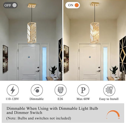 Gold Pendant Lights Kitchen Island, Adjustable Modern Pendant Light Fixtures 1 Pack, Mini Crystal Chandeliers for Dining Room Bedroom Foyer Hallway