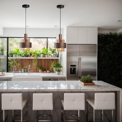 Modern Pendant Light Kitchen Island, 7.3" Mini Hanging Lamp Over Sink, Adjustable Cord Chandelier Ceiling Lighting Fixtures with Amber Glass Lampshade