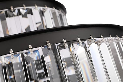 20" Black Crystal Chandelier, Modern 4-Tier Ceiling Light with Clear Crystal Prisms, Luxury Pendant Lighting for Dining Room Entryway