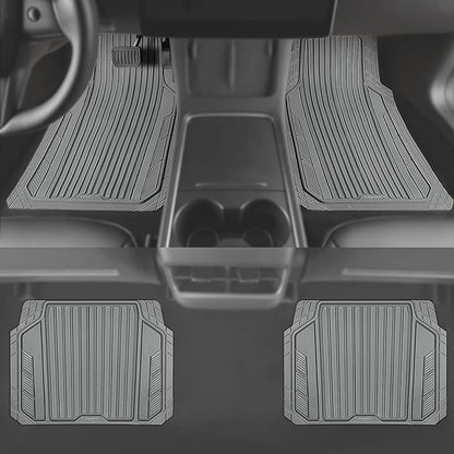 CAR PASS Heavy Duty Sporty Rubber Car Mats, Deep Dish All Weather Car Floor Mats Full Set, Waterproof Anti-Slip Automotive Matts Rugs Trim to Fit for Most Sedans SUVs Vans, 4-Piece All Gray