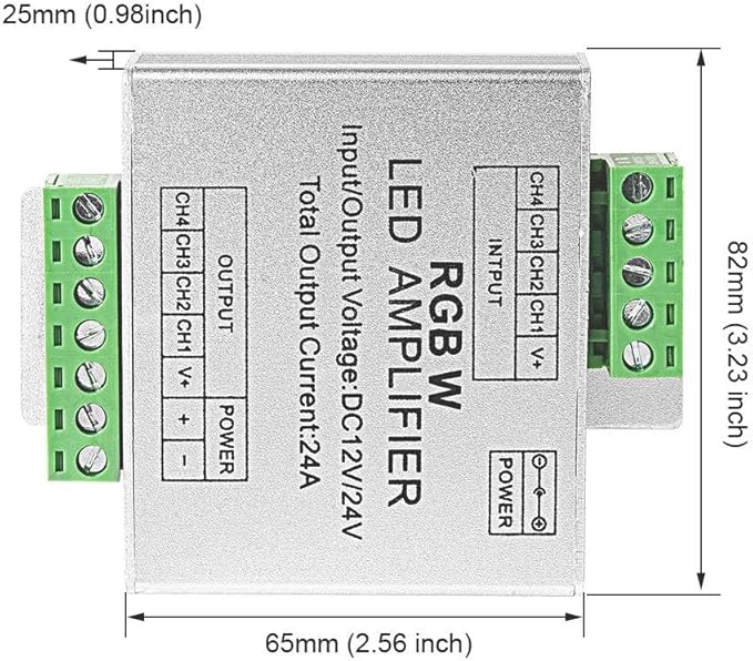 BTF-LIGHTING Single Color CCT RGB RGBW 4 Channel Signal Amplifier Controller Work with 2PIN 3PIN 4PIN 5PIN DC12V/DC24V Max 24A 5050SMD LED Strip Suitable for Long Distance Light Projects