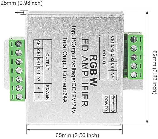 BTF-LIGHTING Single Color CCT RGB RGBW 4 Channel Signal Amplifier Controller Work with 2PIN 3PIN 4PIN 5PIN DC12V/DC24V Max 24A 5050SMD LED Strip Suitable for Long Distance Light Projects