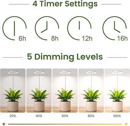 LBW Grow Lights for Indoor Plants, 6.3" Full Spectrum Plant Light with Base, 59" Height Adjustable Grow Lamp, 6/8/12/16H Auto Timer, 3 Light Colors, 5 Dimmable Levels, for Tall Large Plants, White