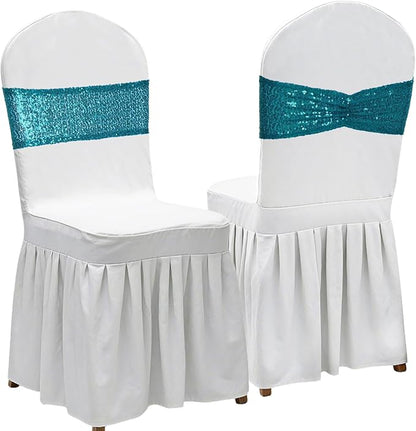 Poise3EHome Teal Sequin Chair Sashes 100 Pack,Folding Chair Cover Bands for Wedding Party Ceremony Banquet Decorations