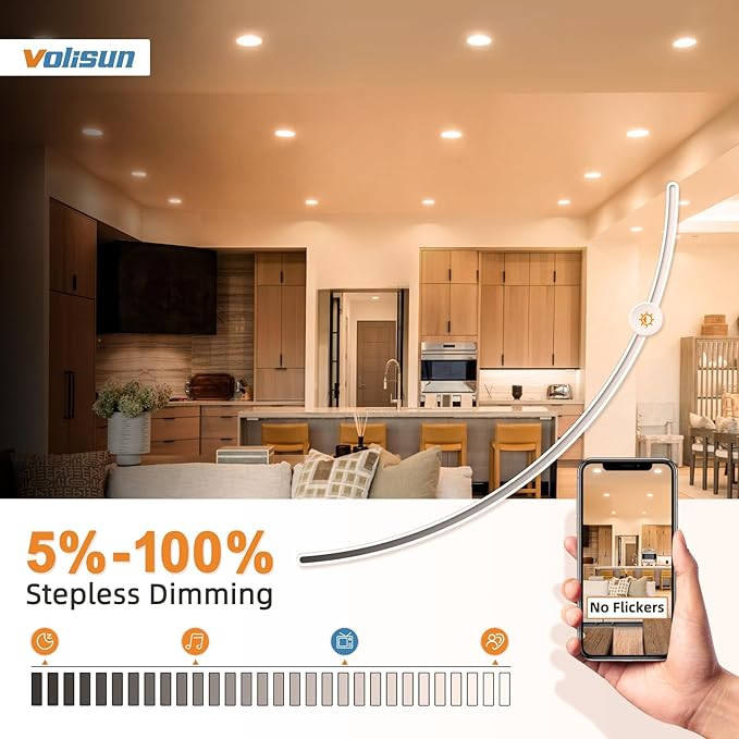 VOLISUN 24 Pack 4 inch Recessed Lighting, 5CCT Ultra-Thin LED Recessed Light with Junction Box, 2700K-5000K Selectable, 810Lumen Dimmable Canless Wafer Downlight, LED Ceiling Light ETL Certificated