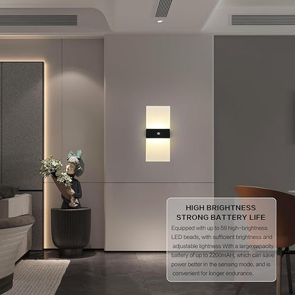 Rechargeable Battery Operated Wall Sconces Set of 2,Magnetic Wireless Led Wall Lamp, Motion Sensor Wall Lights Indoor Dimmable Night Light with Switch for Bedroom,Living Room,Hallway,Stair