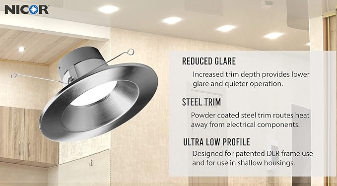 NICOR DLR566091203KNK DLR56(v6) 5/6-inch Nickel 900 Lumen 3000K Recessed LED Downlight
