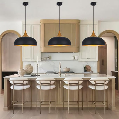 Black Farmhouse Dome Pendant Light 17.7" Large Vintage Pendant Light Fixtures Hanging Wooden Pendant Lighting for Kitchen Island Dining Room Living Room Foyer Hallway