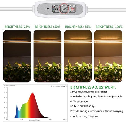 Grow Light Two Heads, Strip Growing Lamp, Full Spectrum Plant Light Strips for Indoor Plants with Auto ON/Off Timer & 4 Dimmable Levels, Led Growth Lamp for Green House Hydroponics Succulent