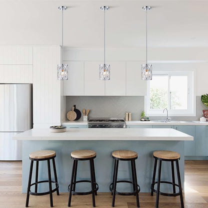 3-Pack Crystal Pendant Light, Modern Chrome Finish Hanging Lighting with Clear Crystal, Adjustable Height Mini Island Light Fixture for Kitchen, Dining Room and Living Room