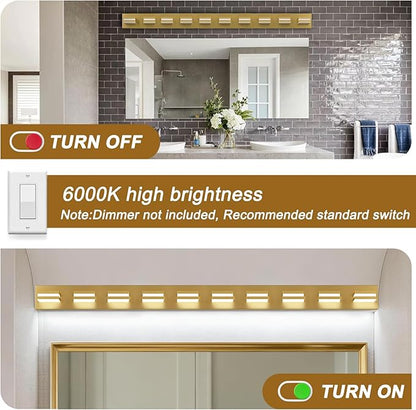 IZORRO LED Modern Bathroom Lights Fixtures(10-Light,Dimmable),Gold Acrylic Wall Lighting,Vanity Lights for Bathroom Over Mirror - 6000k 46In （No Assembly Required）