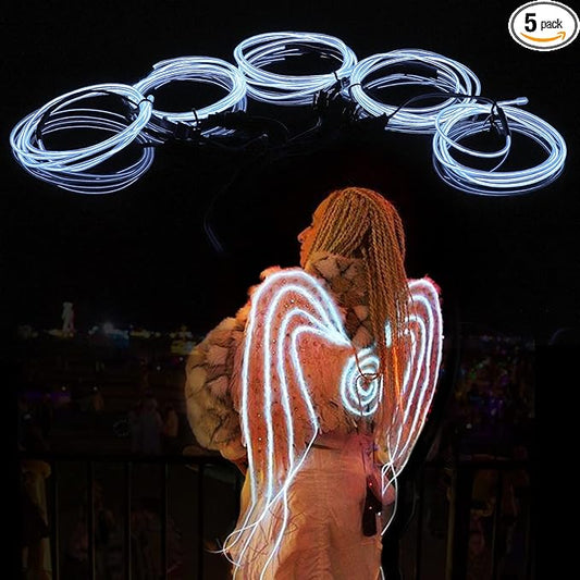 EL Wire-5 in 1 Meter Portable Neon Rope Lights Strip-Wearable Battery Pack Body Lights-360°Illumination-Super Bright-Cuttable-DIY Halloween Christmas Festival Party Game Room Cosplay Costume(White)