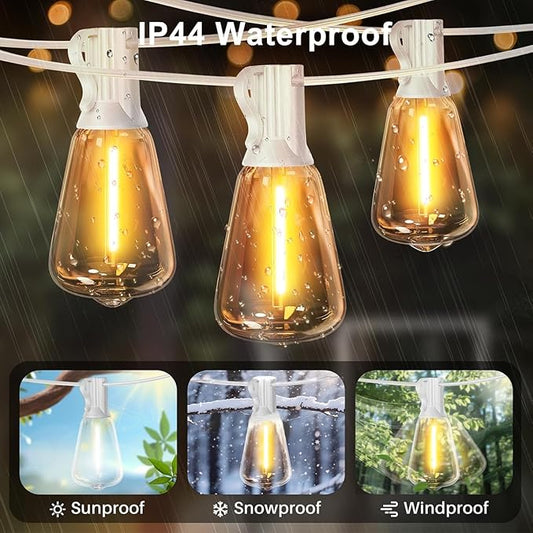 LAMPHOME 4-Pack 26FT Outdoor Patio Lights, 2700K Warm White String Lights 12+1 LED Waterproof Shatterproof Edison Bulbs, Dimmable with Timer for Garden Backyard Yard Hanging Lighting
