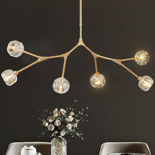 K9 Crystal Pendant Light Fixture Sputnik Chandeliers for Dining Room 6 Light Modern Gold Chandelier L43’' Mid Century Flush Mount Chandelier for Over Table Living Room Kitchen Island