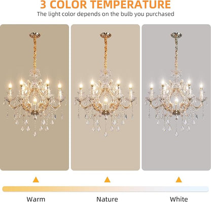 Luxurious K9 Crystal Chandelier for Living Room & Bedroom – Elegant Modern Ceiling Light, Adjustable Height, Energy-Efficient LED (7 Lights E12 Bulbs)