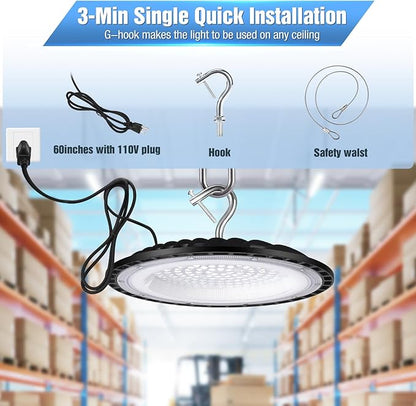 YANYCN 12 Pack 150W UFO LED High Bay Lights,IP66 Waterproof,120VAC,21000LM 5000K Daylight, 660W MH/HPS with Plug Commercial Bay Lighting for Barn,Gym,Factory,Warehouse,Shop,Workshop,Gym