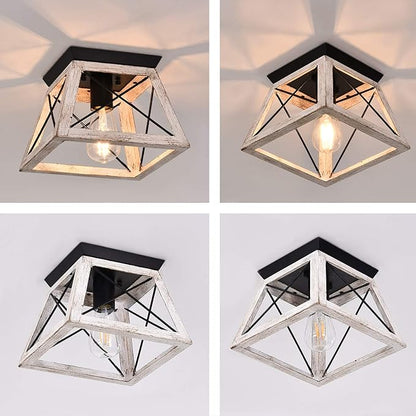 Luupyia 9.84Inches Farmhouse Ceiling Light Fixture Semi Flush Mount, White Square Farmhouse Ceiling Light, Rustic Metal Island Overhead Lighting Fixtures for Dining Room Entryway Living Room, E26