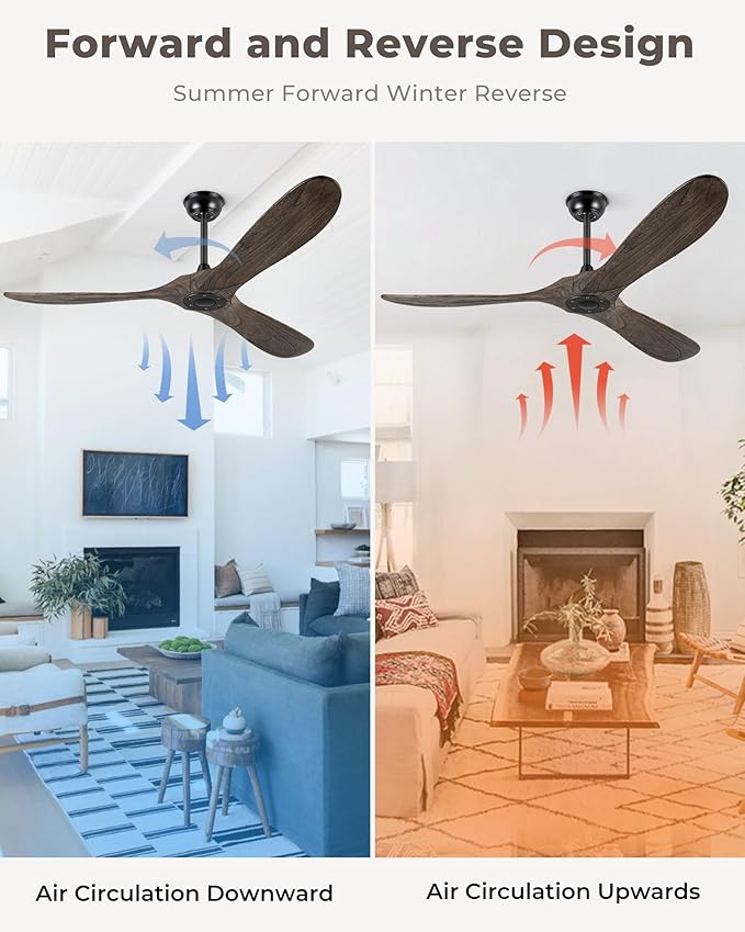 72" Ceiling Fans Without Lights, Solid Wood Ceiling Fan with Remote Control and Quiet DC Motor, Ceiling Fan no Light 3 Blades, Indoor Outdoor Fans for Patios, Bedroom- Deep Brown