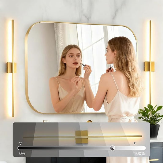 Wall Sconces Set of Two, LED Dimmable Sconces Wall Lighting, Brushed Gold Modern Wall Sconce Light for Bathroom, Living Room, Bedroom, Hardwied 3000K 40''