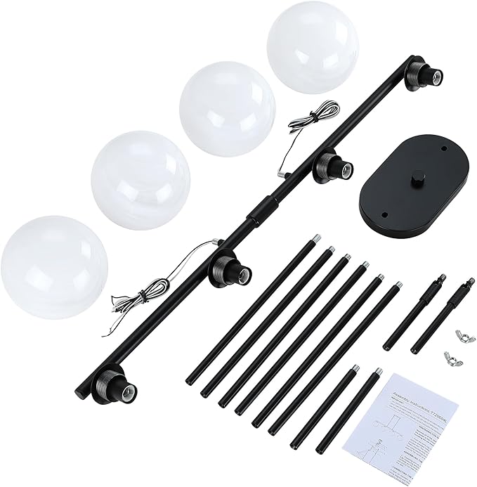 Mid Century Globe Sputnik Chandelier Black Island Light Linear Chandelier Milky Art Glass Shade Globe Pendant Light Fixture for Bedroom Living Room Hallway Dining Room Kitchen T720604L-BK
