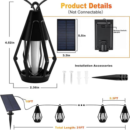 Upgraded Solar String Lights Outdoor, 31FT Solar Patio Lights with 10 Flickering Flame LED Bulbs, Waterproof Hanging Solar String Light for Outside Garden Backyard Porch Patio Bistro Party Decorations