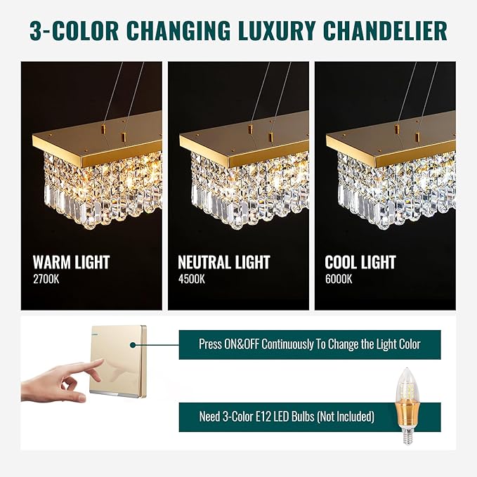 Siljoy 8-Light Modern Crystal Chandelier, 40'' Gold Rectangular K9 Crystal Raindrop Chandelier, Luxury Dimmable Crystal Ceiling Light for Living Dining Room Kitchen Island L40'' x W10'' x H10''