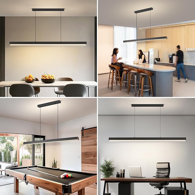 Modern LED Linear Pendant Light, 47IN Ceiling Chandlier Light Fixtures Hanging with Remote Control 3000k-6500K Adjustable Color Temperature Island Light for Dining Room, Kitchen