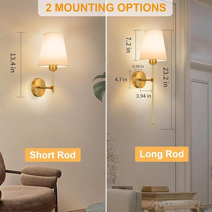 Battery Operated Wall Sconce, Gold Rechargeable Wall Lights with 10000mAh Dimmable Bulbs and 3 Dynamic Modes, 12 Colors Wireless Wall Lamps with Remote for Bedroom Living Room Hallway Decor, 2 Pack