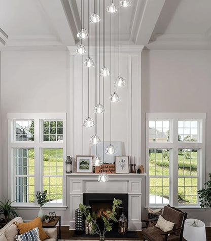 HAIXIANG LED Glam Chandelier 118 inches Long Light Luxury Crystal Ceiling Chandeliers Remote Dimmable High Ceiling Pendants Lighting Fixtures Black 15 Lights