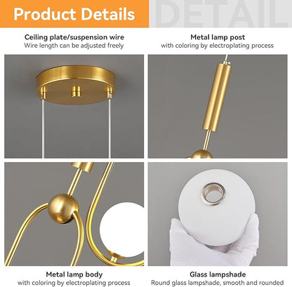 Modern Oblong Glass Pendant Light fixtures 2-Light, Simplicity Gold Pendant Lighting, Mid Century Chandelier for Kitchen Island Dining Room Bedroom Entryway Hallway(1-Pack)