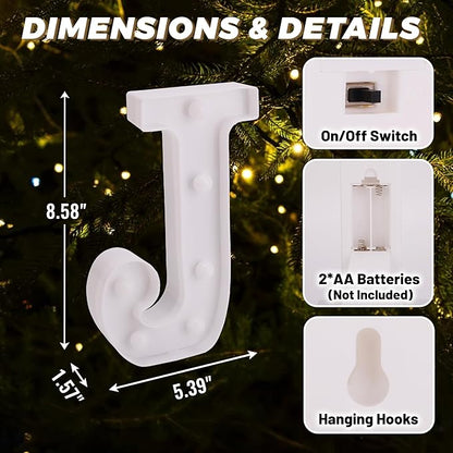 LED Light Up Marquee Letters, Battery Powered Decorative LED Letter Lights, Alphabet Light Up Letters for Wedding Birthday Party,Holiday Lamp or Home Bar Decoration (Letter J)