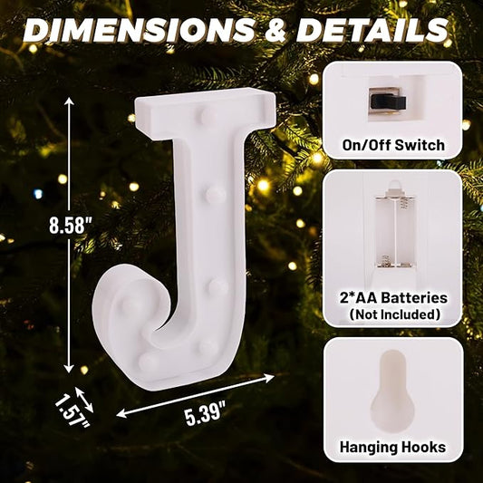 LED Light Up Marquee Letters, Battery Powered Decorative LED Letter Lights, Alphabet Light Up Letters for Wedding Birthday Party,Holiday Lamp or Home Bar Decoration (Letter J)