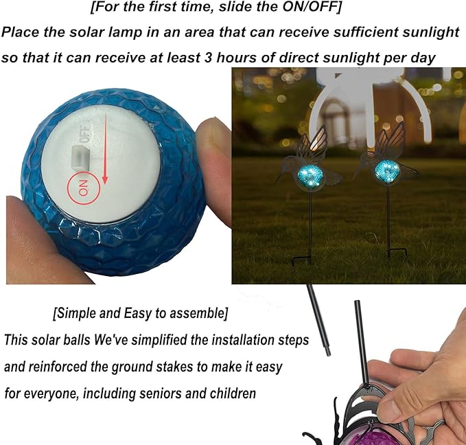 Bee Solar Lights Outdoor Decorations, 2 Pack Metal Iron Solar Stake Lights for Yard, Garden, Lawn Decor