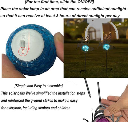 Bee Solar Lights Outdoor Decorations, 2 Pack Metal Iron Solar Stake Lights for Yard, Garden, Lawn Decor