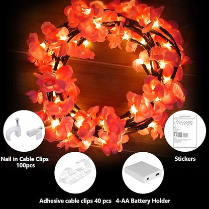 FNHMSL Cherry Enchanted Willow Vine Lights, 6FT 96LED Pink Cherry Blossom Tree Branch Lights for Wall, Remote Timer,8 Light Model,Bedroom Wall Doors Wedding, Christmas, USB Battery Box