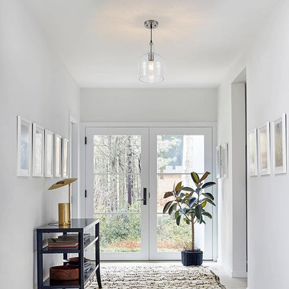 9” Brushed Nickel Seeded Glass Pendant Light Modern 1 Light Single Dome Pendent Lighting Fixtures for Kitchen Island Dining Room Hallway, UL Listed