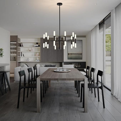 Modern Matte Black Chandelier 20-Light, Mid Century Sputnik Chandeliers with Acrylic Shades, 26.7" Candle Chandeliers for Dinging Room, High Ceilings, Living Room, Foyer, Entryway, G9 Base