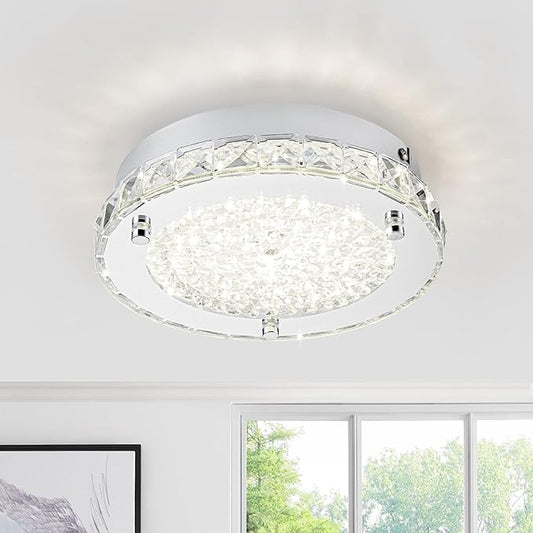 Flush Mount Ceiling Light Fixture Crystal Chrome Ceiling Lights for Kitchen, 8.3" Bedroom LED Light Fixture for Bathroom, Hallway, Closet, Foyer
