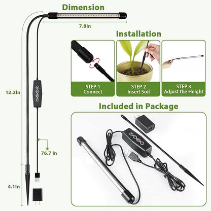 Grow Light for Indoor Plants Growing, 6000K Full Spectrum Gooseneck Plant Lamp for Seedings Succulents Small Plants, Auto On/Off Timing & 5 Dimming, 3-Pack