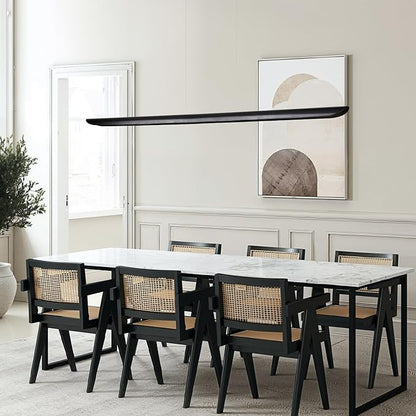 71" Wood Linear Pendant Light,Dimmable Kitchen Island Lighting with Remote,40W LED Island Lights for Kitchen,Adjustable Linear Chandelier for Dinning Room Light Fixture,Bar,Pool Table Light Black
